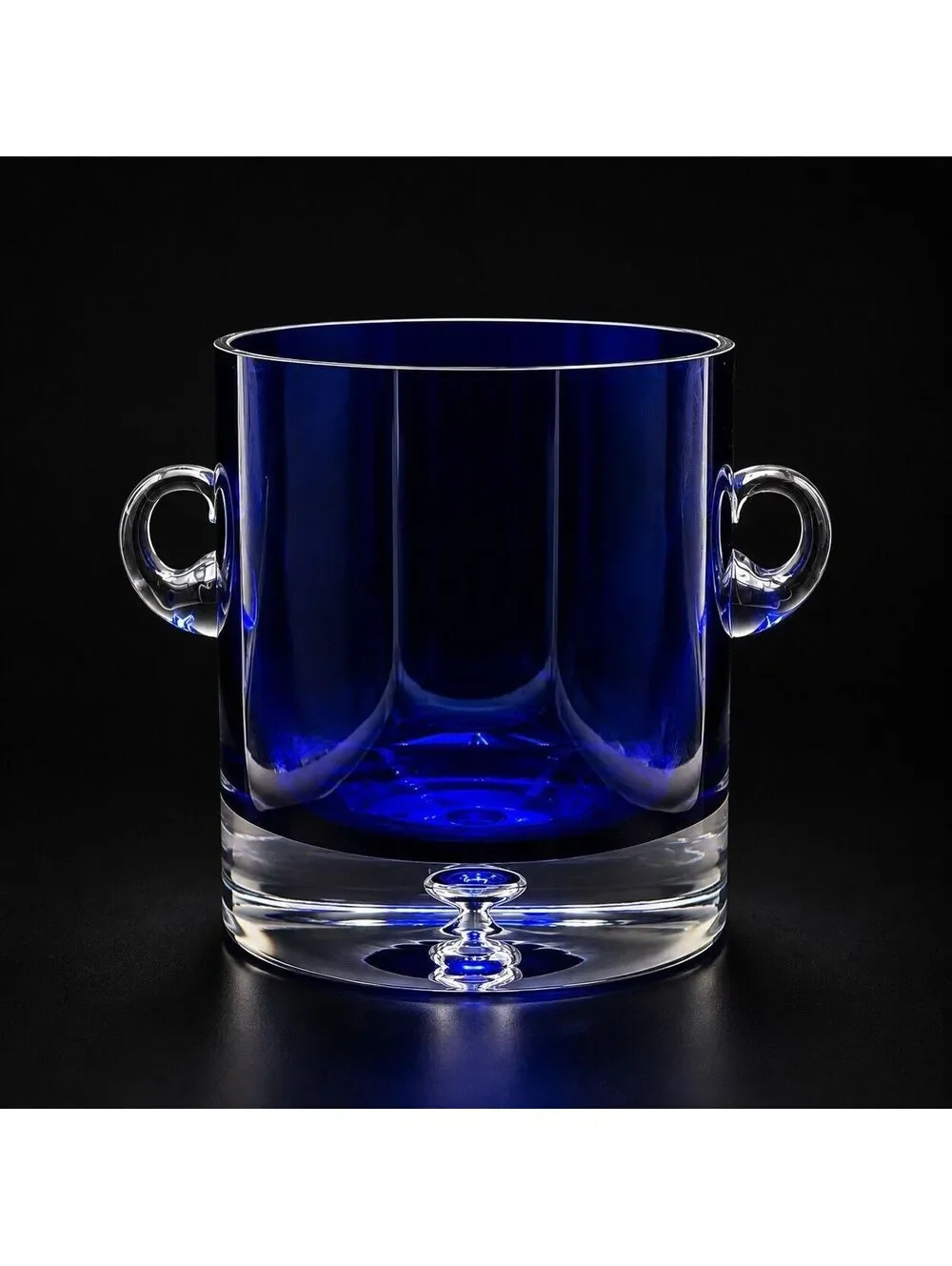 Vintage BLOCK Stockholm Cobalt Blue Crystal Ice Bucket Bubble Base 6 7/8